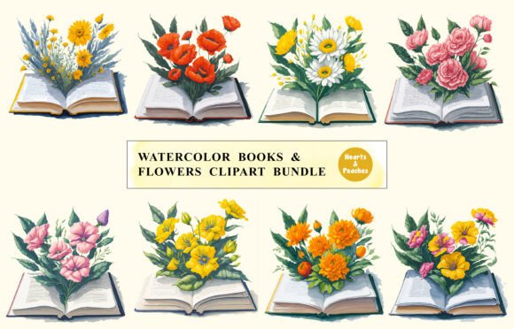 Download Watercolor Book &amp; Flowers Clipart Bundle - Clipart bundle Collection