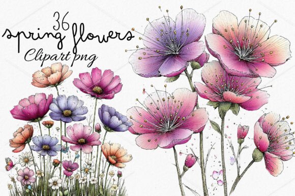 Download Whimsical Spring Flowers Clipart Bundle - Clipart bundle Collection