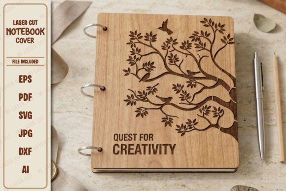 Download Aesthetic Laser Cut Wood Notebook Cover - Laser cut wood Collection