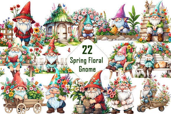 Download Spring Floral Gnome Clipart Bundle. - Clipart bundle Collection