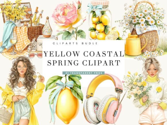 Download Yellow Coastal Spring Clipart Bundle - Clipart bundle Collection