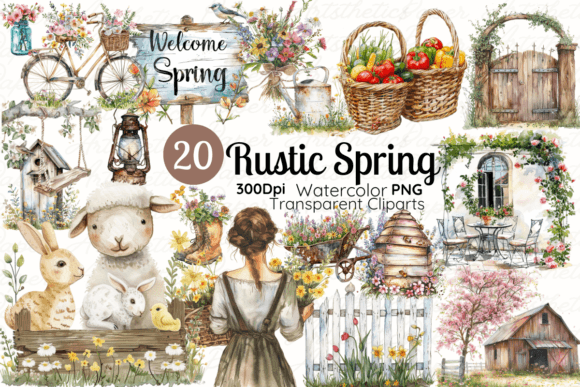 Download Rustic Spring Watercolor Clipart Bundle - Clipart bundle Collection