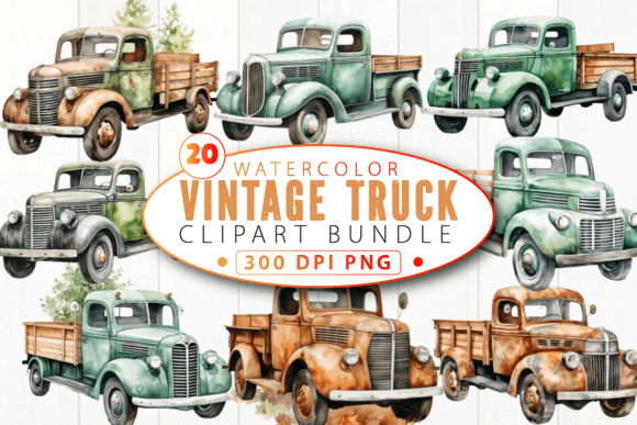 Download Watercolor Vintage Truck Clipart Bundle - Clipart bundle Collection