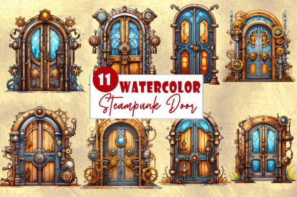 Download Steampunk Door Watercolor Clipart Bundle - Clipart bundle Collection