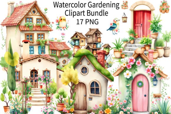 Download Watercolor Cottage Garden Clipart Bundle - Clipart bundle Collection