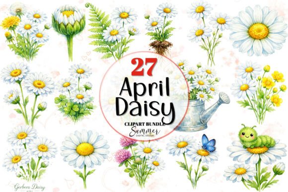 Download April Daisy Spring Clipart Bundle PNG - Clipart bundle Collection