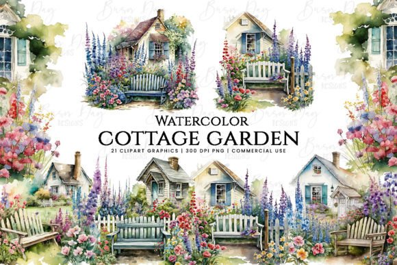 Download Watercolor Cottage Garden Clipart Bundle - Clipart bundle Collection