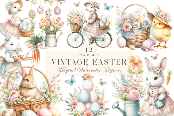 Download Vintage Easter PNG Clipart Bundle - Clipart bundle Collection