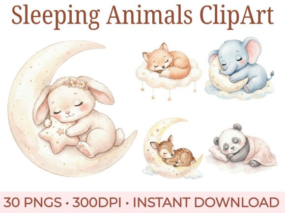 Download Sleeping Baby Animals Clipart Bundle - Clipart bundle Collection