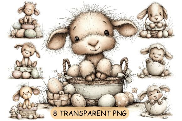 Download Whimsical Easter Lamb PNG Clipart Bundle - Clipart bundle Collection