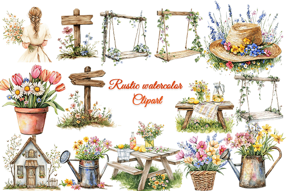 Download Rustic Watercolor Clipart Bundle - Clipart bundle Collection